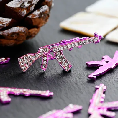 3D Pink Gun Crystal Rhinestones Punk Style Diamond Nail Charms Bling Nail Tech Tools