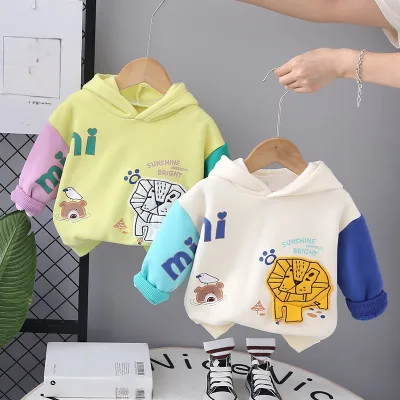 Boys with Velvet lion Hoodie Hoodie Thickened Autumn and Winter Children's Fashion New Baby Winter Pullover Top