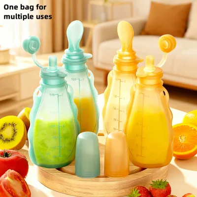 Food Grade Reusable Silicone Food Storage Bags with 180ml Capacity BPA-Free Fresh-Keeping for Baby Milk/Juice Camping Use
