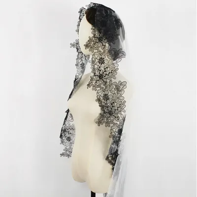 Customized Black Gothic Lace Embroidered Wedding Veil Mixed Design Bridal Veil with Lace Appliques for Brides-to-Be