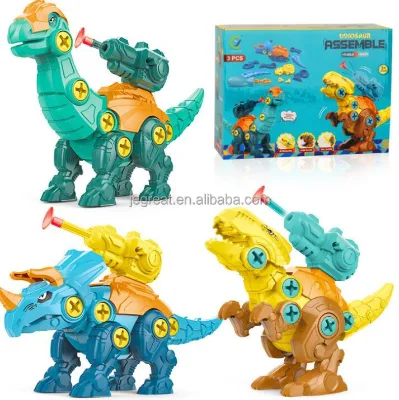 3 Packs/set STEM Construction Engineering Play Kit Take Apart Dinosaur Toys with Drill and Shooting Tool