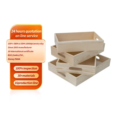 Wholesale 4-Piece Natural Wooden Tray with Handles