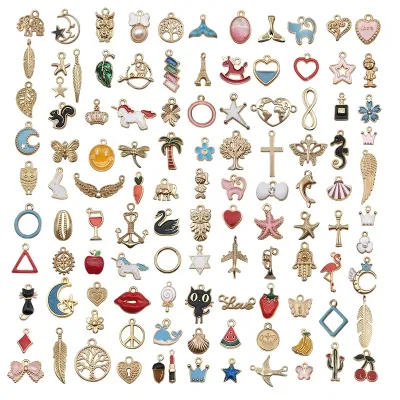 Women's DIY Tags Charm Pendant for Fashion Jewelry Stainless Steel Necklace with Gold Color Plating Drop Oil Alloy Pendant