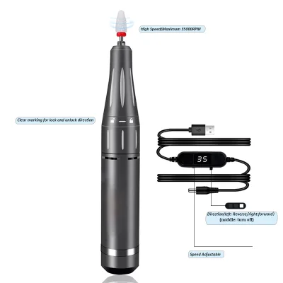 Stainless Steel Material Nail Drill Machine with Cable Control Mini 35000RPM Nail Drill Pen Manicure Nail Drill Machine