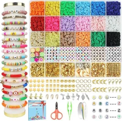 Redtwo 5100 Clay Beads Bracelet Making Kit, Flat Preppy Beads for Friendship Jewelry Making,Polymer Heishi Beads with Charms Gif