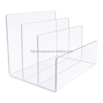 Acrylic Desktop Organizer Promotional Transparent Three Square Card Box for Office Use Card & Note Holder