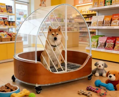 Solid Wood Transparent Acrylic Metal Grid Dog Cage with Box Packaging Plastic Tray Button Closure