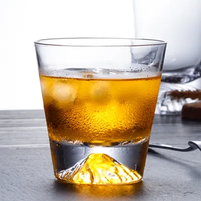 Wholesale 10OZ Japanese Mount Fuji Crystal Wine Glass Snow Mountain Glass Hollow Thick Bottom Whisky Cup