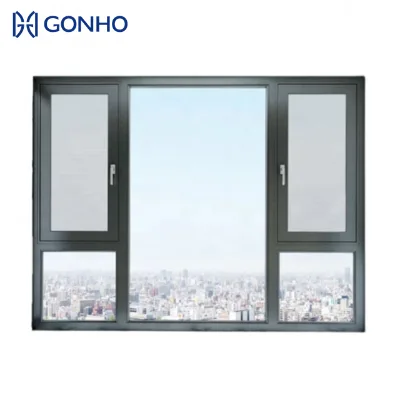 GONHO Commercial US NFRC Certified Modern Louver Customized Double Pane Swing Top Hung Black Aluminum Casement Windows & Doors