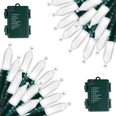 Brightown Battery Operated 2-Pack 18ft 50-LED Clear Mini String Lights 8 Modes IP44 Waterproof Pure White Christmas