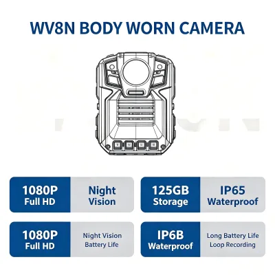 Light Weight WV8N Wearable Body Camera Clip on Portable Recorder HD Audio Video Loop Recording TF Card Support
