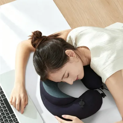 Removable-cover, Portable Travel Pillow; Press to Inflate; Foldable for Storage; Ideal for air Travel