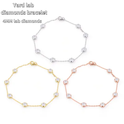 Solid Gold 4Mm Round Brilliant Cut Diamonds Bracelet Lab Grown Diamonds Year Chain Eight Lab Diamonds Bezel Bracelet
