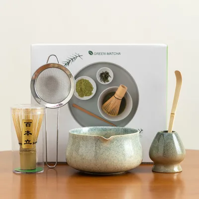 Matcha Gift Box Set Include Matcha Bowl Chasen Holder Bamboo Whisk Tea Spoon Metal Sifter 5-8PCS Matcha Tools for Matcha Lover