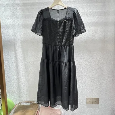 Solid Color Black Brown Short Sleeve Elegant Slim Casual Midi Dresses for Women