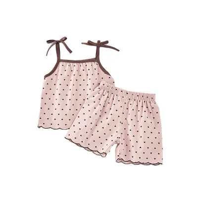 Cute Cotton Baby Sling Summer Two-Piece Set Cool Vest Top and Shorts Dot Pattern Casual Baby Suit