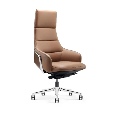 Modern Design High-Backed Rotating Leather Office Chair Ergonomic Metal Feet Leather Executive Office Chair