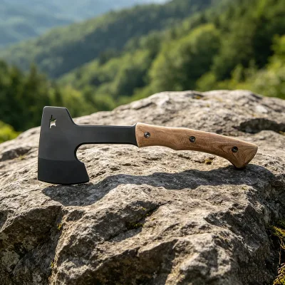 Custom DIY Outdoor Survival Tactical Broad Camping Axe Stainless Steel Blade Flat Backed Micarta Handle Leather Sheath Tree
