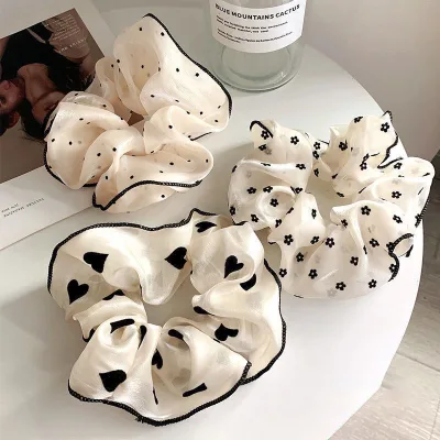Sweet Heart Flower Printed Polka Dot Scrunchies Hair Accessories for Women