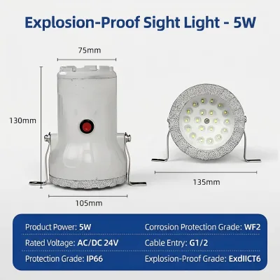 LED Explosion-Proof Sight Hole Lamp IP66 12V-220V Mirror Lamp for Chemical BSD Reaction Vessel Kettle Spotlight 5-Year Warranty