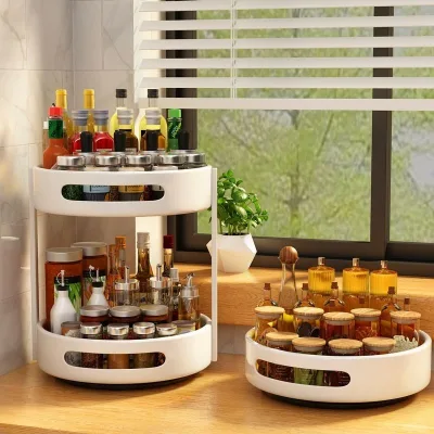 2024 NEW Wholesale 2 Layer Kitchen Carbon Steel Unique Supplies Items Organizers Holder Storage Revolving Rotating Spice Rack