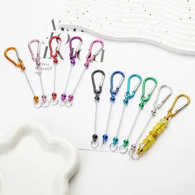 Metal Beadable Bar Keychains DIY Assorted Beads Pen Claw Clasp Snake Hook Loop Custom Color Beadable Keychain Accessories