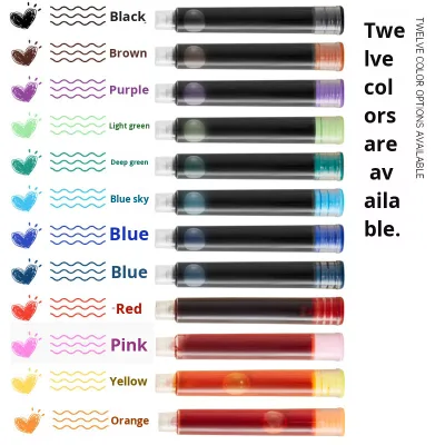3.4 Caliber 12-Color Colorful Student Universal Refillable Non-Carbon Ballpoint Pen Refill Set 12-Piece for Fountain Pen