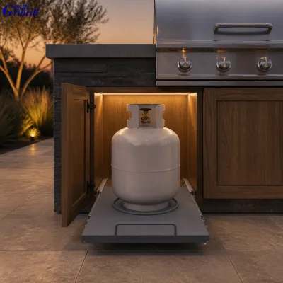 Kitchen Hardware Accessory Rack Pull Out Gas Cylinder tank Base Holder Under Mounted Gas Holding Bracket