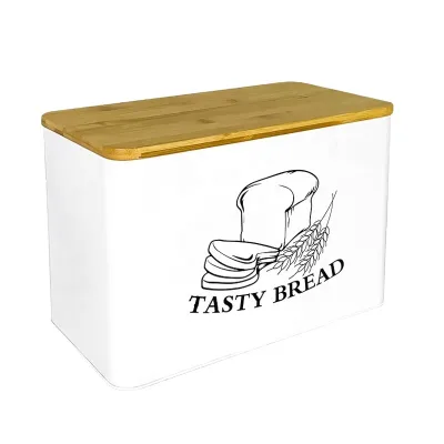 Kitchen Counter Modern Metal Bread Bin with Bamboo Lid Large Bread Bin Storage Container Counter Organizer Living-Home Bread Box