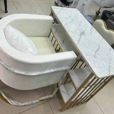 Marble Furniture Cheap Price Hair Beauty Salon Top Metal Frame Nail Station Manicure Nail Table With Chairs