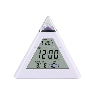 Triangle Digital Alarm Clock with 7 Color Changing LED Light, Snooze Temperature Date Week Display, Kids Bedside Table Clock