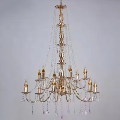 European Style Crystal Bead Curtain with Golden Pendant Creative Luxury Wedding Ceiling Iron Lamp AC Powered LED Light Source