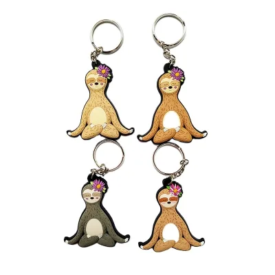 Custom Logo Letter Rubber Keychain Pvc Key Holder sloth cartoon Silicone Key Rings cute schoolbag handbag Accessories for kids