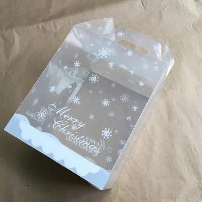 Custom Logo Printed Transparent PET Plastic Gift Box With Handle for Christmas Gift Packaging