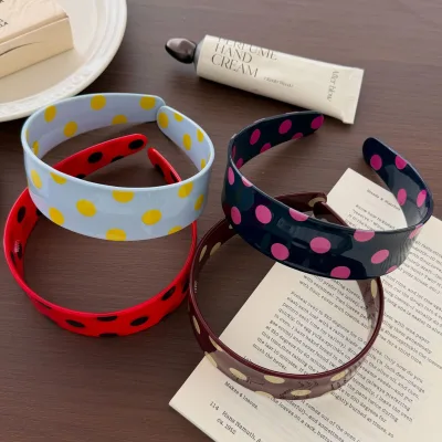 QianJin Custom Polka Dot Retro Acetate Headband for Women Daily Use Wide Headband Custom Logo and OEM&ODM