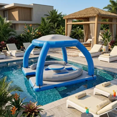 Ilot Flottant Gonflable Aufblasbare Insel Inflatable Floating Island with Canopy Floating Cabana for Water Play Sun protection