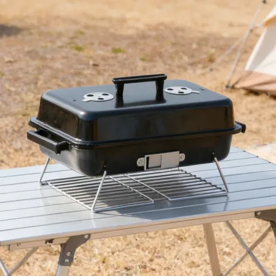 Camping and Hiking Accessories Outdoor Charcoal BBQ Grill Stainless Steel Foldable Small Barbecue Skewer Rack Camping Equipment