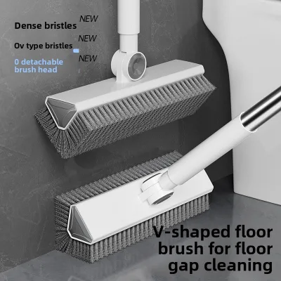 Double-Sided PP Bathroom Floor Scrubber Toilet Cleaning Brush with V-Shaped Long Handle for Gap-Cleaning