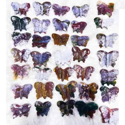 Factory  Wholesale Natural  Colorful Marine jasper Crystal butterfly Ornaments