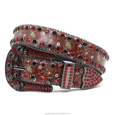 Hot Selling Luxury Strap Men Women Rhinestone Spider Pattern Belt Western Bling Bling Crystal Diamond Studded Skull Buckle