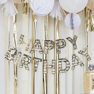 Paper Gold Fringe Happy Birthday Banner for Birthday Sign