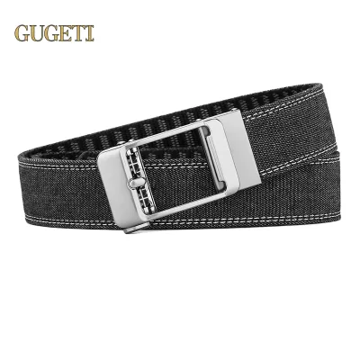 In Stock Denim Belt Fashion Pin Auto Lock Alloy Buckle Casual Fabric Belt Street Wear Inner Printed Free Adjust Cuttable No Hole