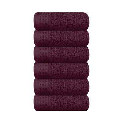 6-Piece Ultra Soft Cotton Hand Towel Set 16x24 Inch Burgundy Multi-Purpose Use for Bathroom Compact Lightweight
