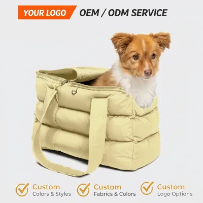 Soft Nylon Waterproof Dog Carrier Handbag Foldable Portable Winter Plush Warm Furry Lining Zipper Closure Pet Bag