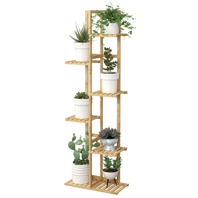 Bamboo 6-Tier Indoor/Outdoor Plant Stand Rack Wood Color Display Shelves for Patio Garden Living Room Balcony & Bedroom