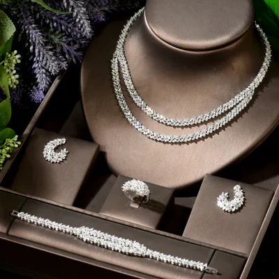 High Quality Parrure Bijoux Classic 4pcs Earring and Necklace Crystal Jewelry Set for Women Bridal Simple