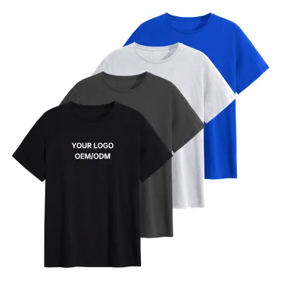 Custom Logo Men's T-Shirt Cotton Retro Hip-Hop Streetwear Casual Oversized Fit Short Sleeve O-Neck Solid Pattern Work Shirts
