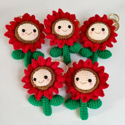 Wholesale Crochet Key Chain Flower Keychain Cute Handmade Sunflower Plush Doll Key Chain Bag Pendant Car Key Sunflower Women