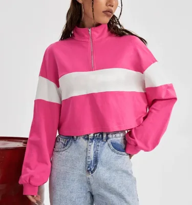 Custom Logo Front Pink White Luxury Winter Knitted Half Zip Lightweight Cotton Loose Eco-Friendly Sweatshirt Woman Hoodie