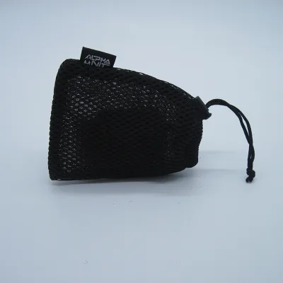 Small Black Drawstring Bag Mesh Bag with Woven Label Polyester Drawstring Mesh Bag